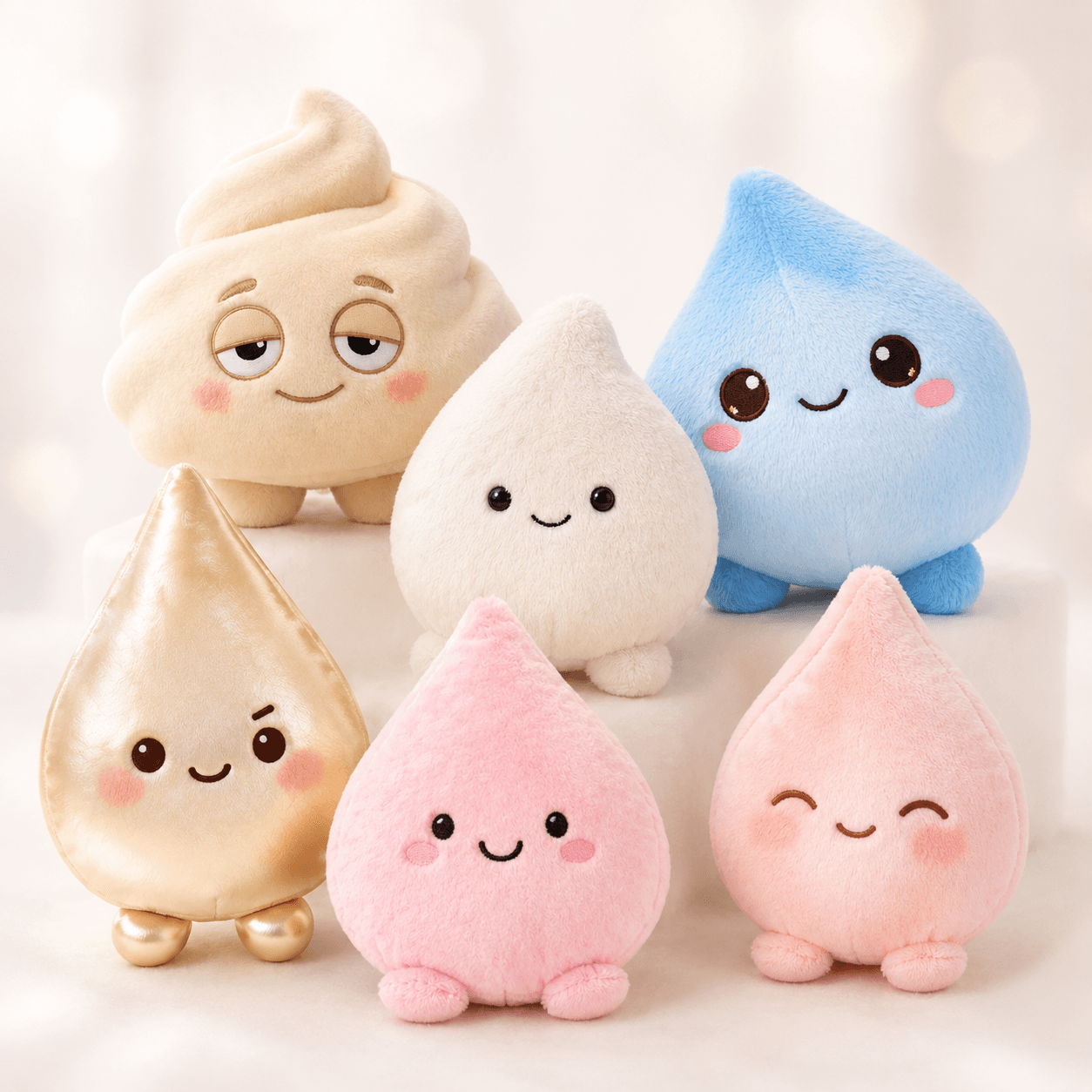 Neatique mascot plush collection displayed together.