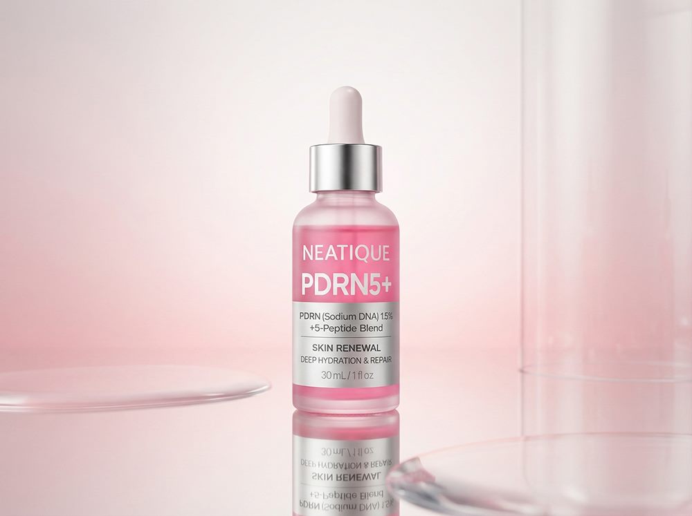 Neatique Salmon PDRN Pink Serum in a soft editorial setting for PDRN serum for face routines